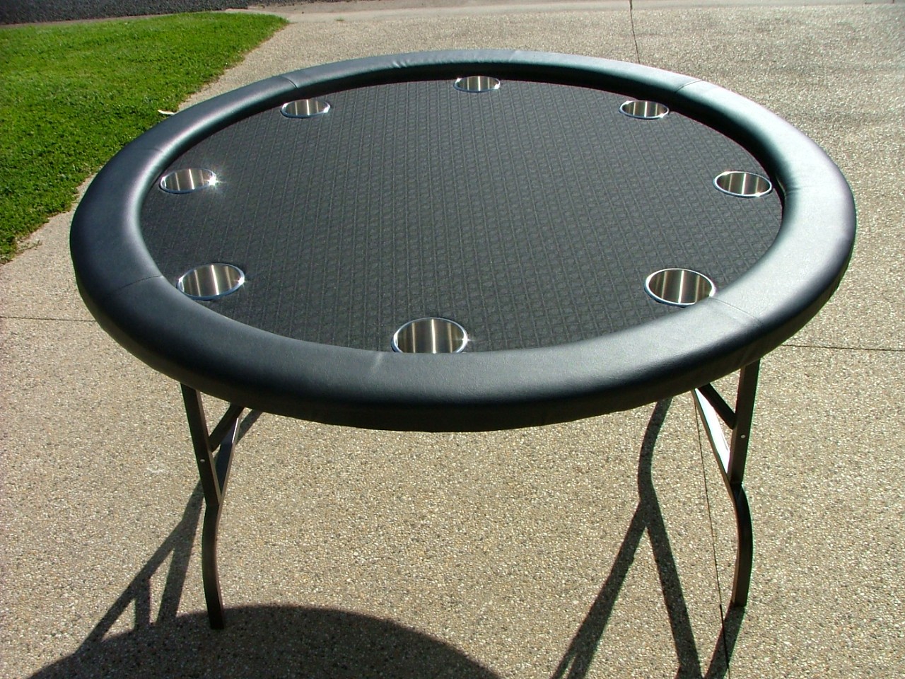 Premium 52" Round Black Suited Speed Cloth Poker Table w/ Stainless Steel Cups  - Min 20 Order