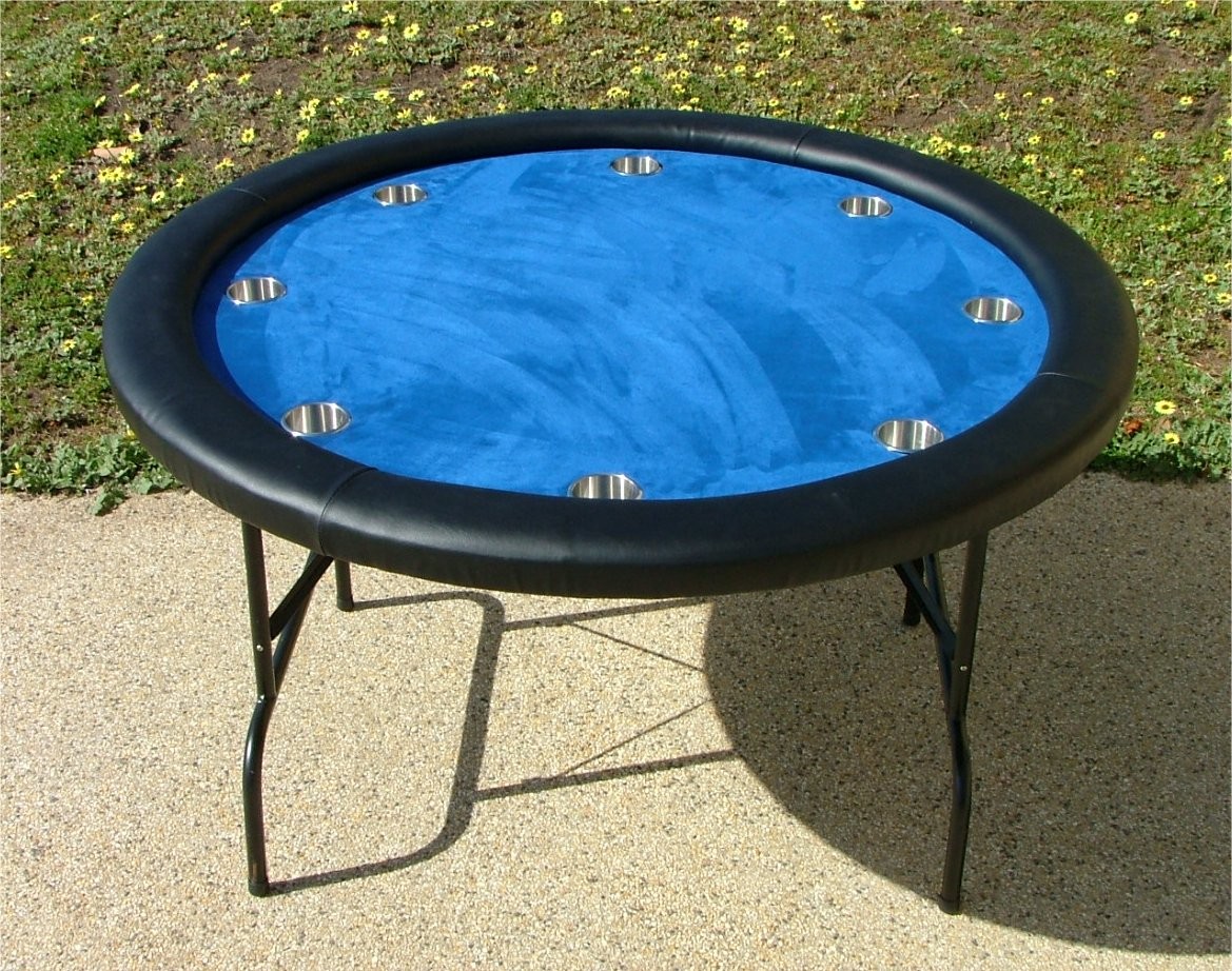 Premium 52" Round Blue Poker Table w/ Stainless Steel Cups