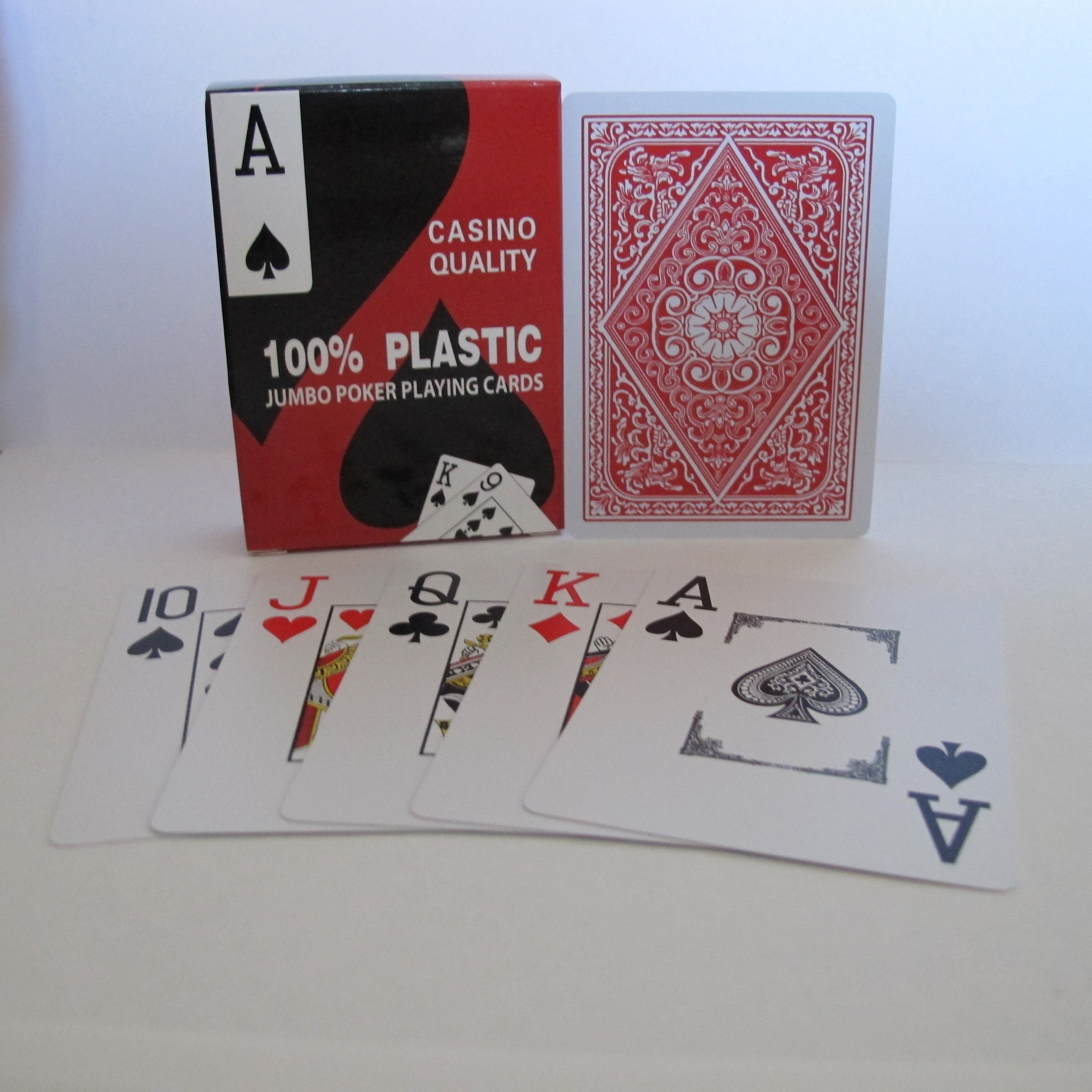 Red 100% Plastic Poker Playing Cards - Jumbo Index 